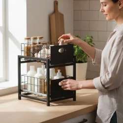 Siyah 2 Çekmeceli Organizer Sepet – 25x42 cm, Raylı Sistem, Çok Amaçlı Kullanım - 7