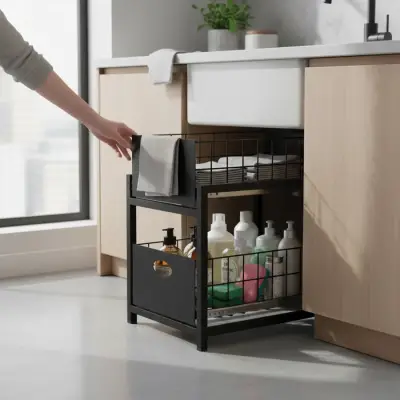 Siyah 2 Çekmeceli Organizer Sepet – 25x42 cm, Raylı Sistem, Çok Amaçlı Kullanım - 8