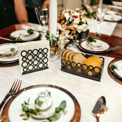 Siyah Renk 2'li Set Ekmek Sepeti ve Peçetelik - 2