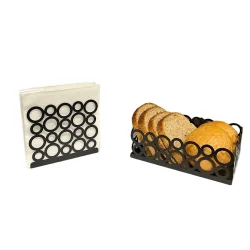 Siyah Renk 2'li Set Ekmek Sepeti ve Peçetelik - 3