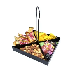 Tek Katlı Dekoratif Metal Siyah Çerezlik, Peynir Sunum Servis Tabağı - Lokumluk, Makaron, Pankek ve Tatlı İçin İdeal - 2