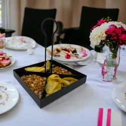 Tek Katlı Dekoratif Metal Siyah Çerezlik, Peynir Sunum Servis Tabağı - Lokumluk, Makaron, Pankek ve Tatlı İçin İdeal - 4