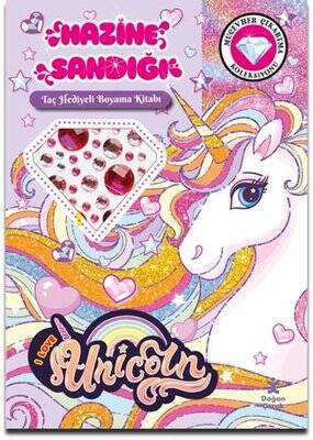 Unicorn - Hazine Sandığı - Taç Hediyeli Boyama Kitabı - Mücevher Çıkartma Koleksiyonu - 1