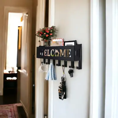 Welcome Temalı Siyah Raflı Anahtarlık - 4